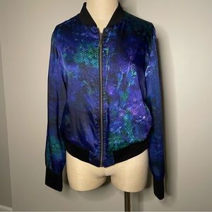 INC International Concepts silky blue snakeskin print lightweight jacket size M